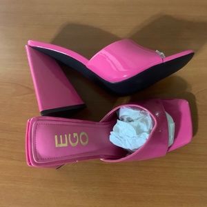 Pink Mule Square Toe Block Heel